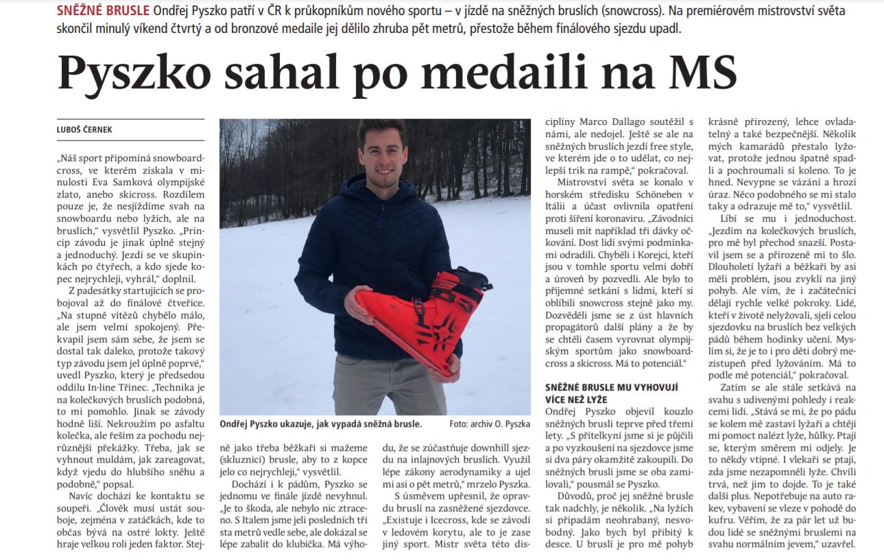 Sněžné brusle, Pyszko sahal na MS po medaili
